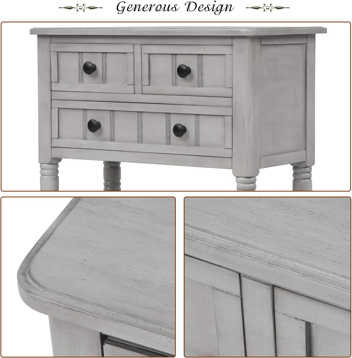 Knocbel Slim Antique Entry Console Table with Drawers & Bottom Open Shelf, Solid Wood Sofa Couch Table for Entryway Hallway Living Room (Gray Wash)