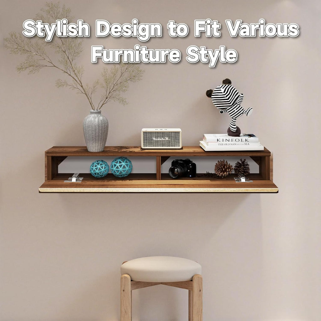 Floating Solid Wood Console Table, 47'' Wall Mounted Narrow Entryway Table with Storage Shelf, Modern Couch Shelves Small Entry Way Tables for Entryway, Front Hall, Hallway (Walnut, 47.24IN)