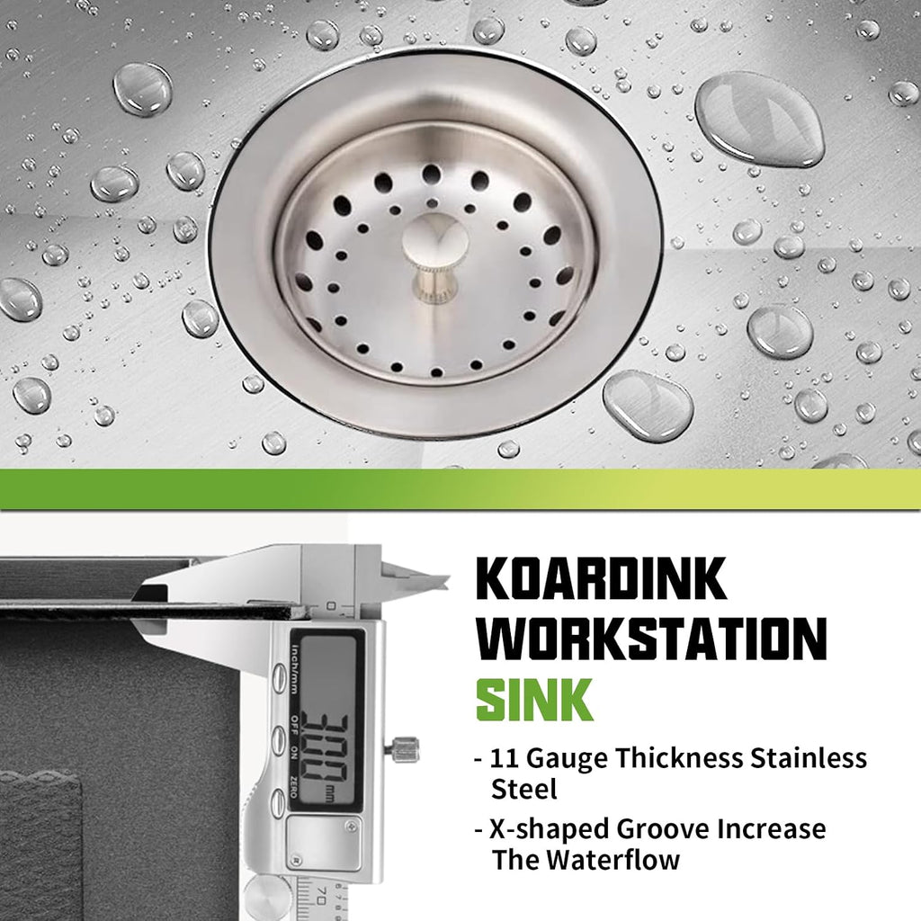 Kitchen Sink Workstation, 33x19 In Stainless Steel Drop In Modern Large Single Bowl Workstation Sink Gift Combo-SS Grid,Drying Rack,SS Colander,Cutting Board,Drain Assembly For Various Kitchen Style