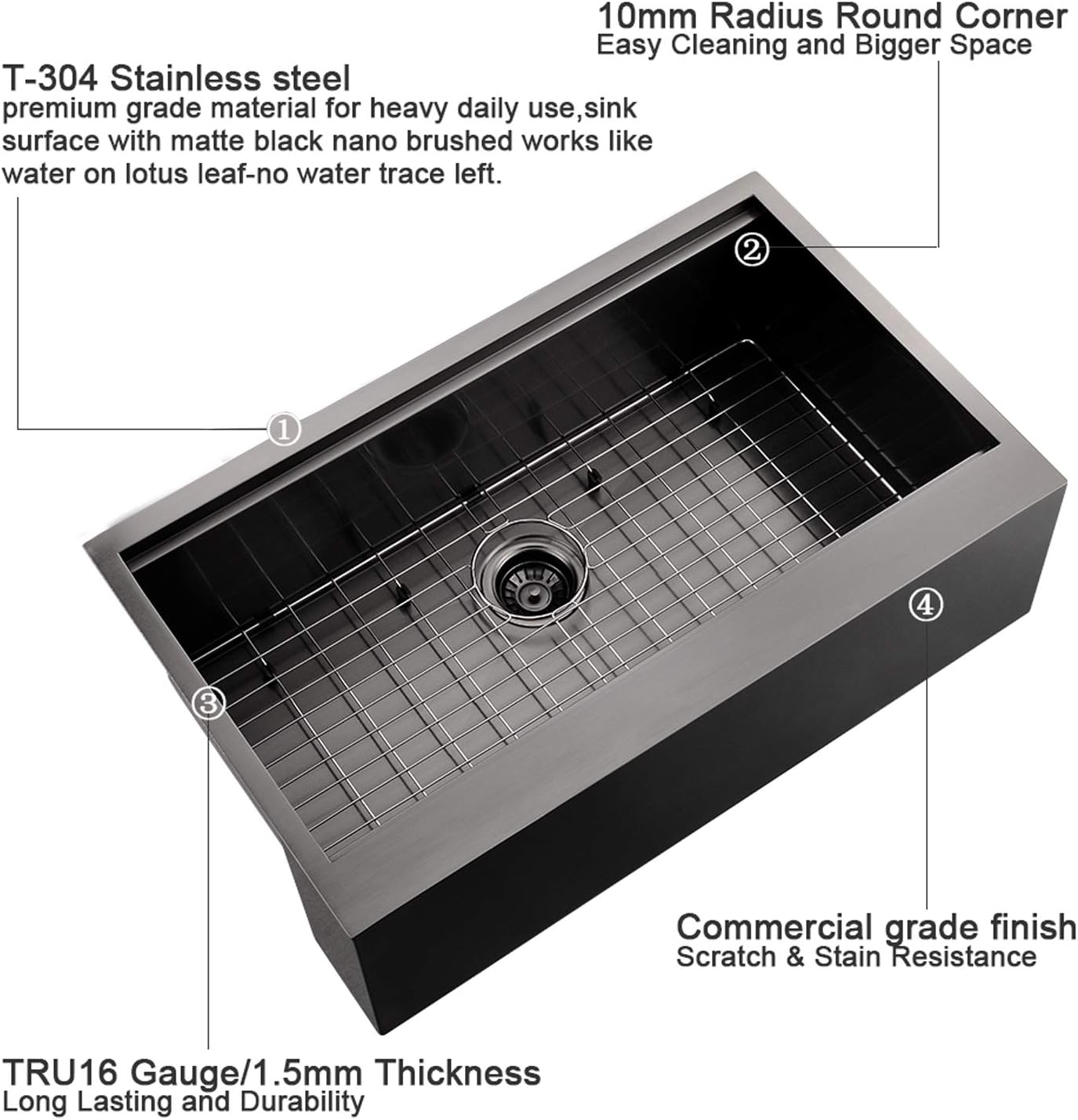 33 Inch Black Farmhouse Kitchen Sink - VOKIM 33x22 inch Flat Apron Front Farmhouse sink Workstation 16 Gauge Stainless Steel Single Bowl Farm Kitchen Sink