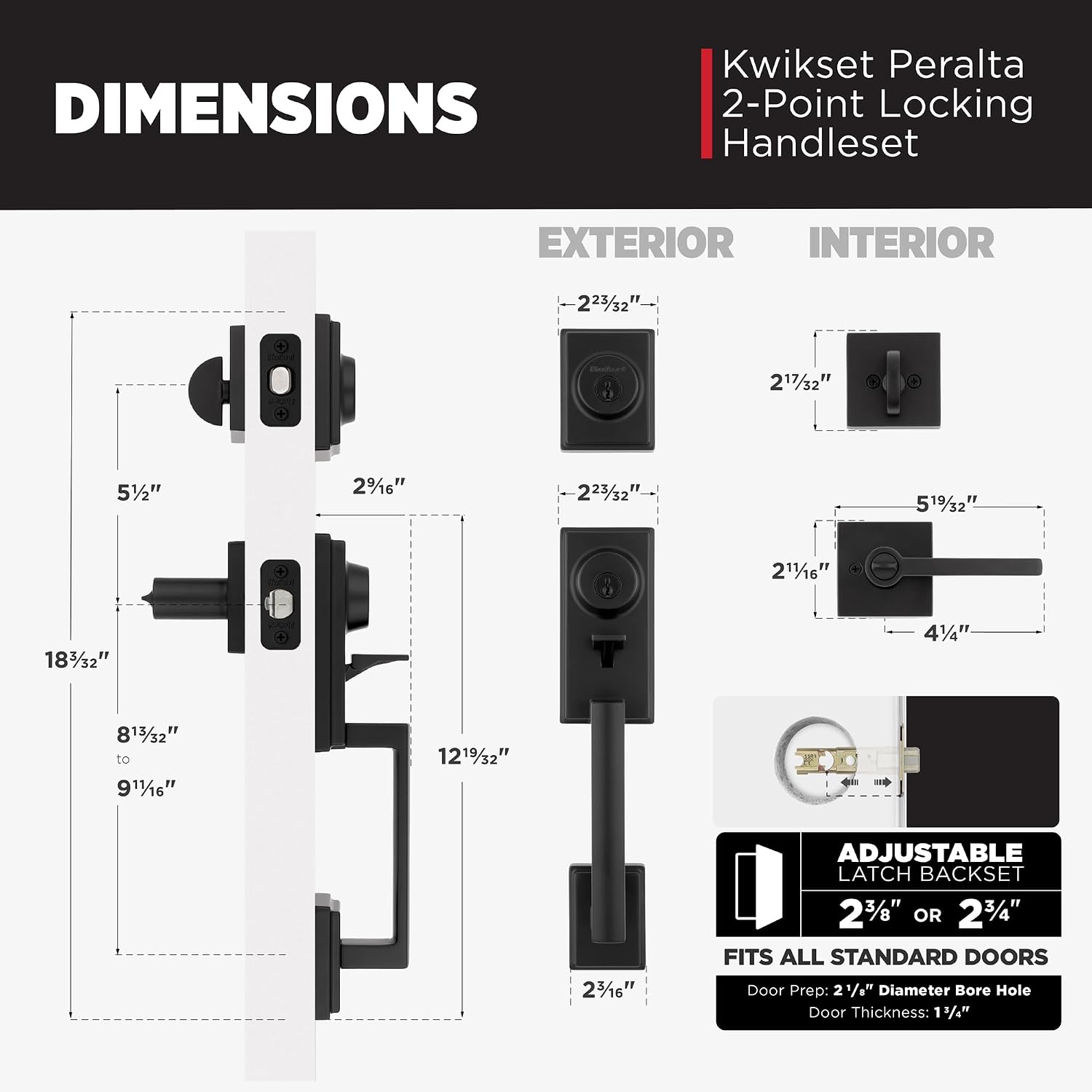 Kwikset Peralta Front Door Lock Handle and Deadbolt Set, Entry Handleset Exterior with Interior Reversible Lever, Matte Black, Pick Resistant SmartKey Rekey Deadbolt Security