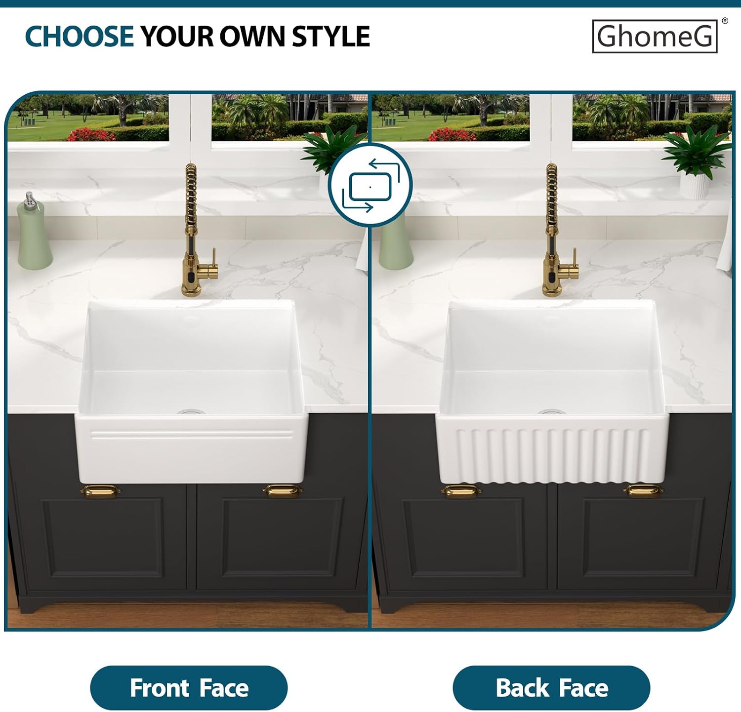 24 Inch White Farmhouse Sink - GhomeG 24 Inch White Fireclay Apron Front Kitchen Sink Single 10 Inch Deep Ceramic Farm Farmer Style Basin 24x18x10