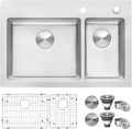 Ruvati 33 x 22 inch Drop-in Topmount Kitchen Sink 16 Gauge Stainless Steel 70/30 Double Bowl - RVM5173