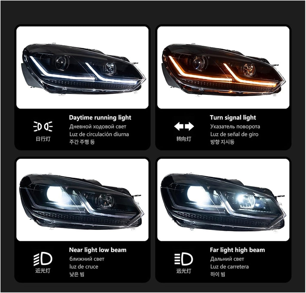 Car Lights Compatible With Golf 6 2009-2012 R20 Golf6 MK6 LED Auto Headlights Assembly Upgrade 7.5 Design LHD RHD Version Tools Accessories(Black One Set,For Left Hand Drive)