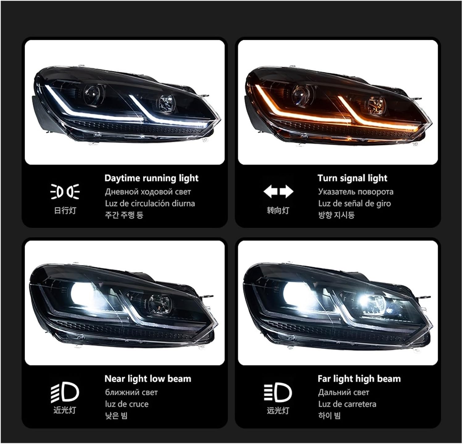 Car Lights Compatible With Golf 6 2009-2012 R20 Golf6 MK6 LED Auto Headlights Assembly Upgrade 7.5 Design LHD RHD Version Tools Accessories(Black One Set,For Left Hand Drive)
