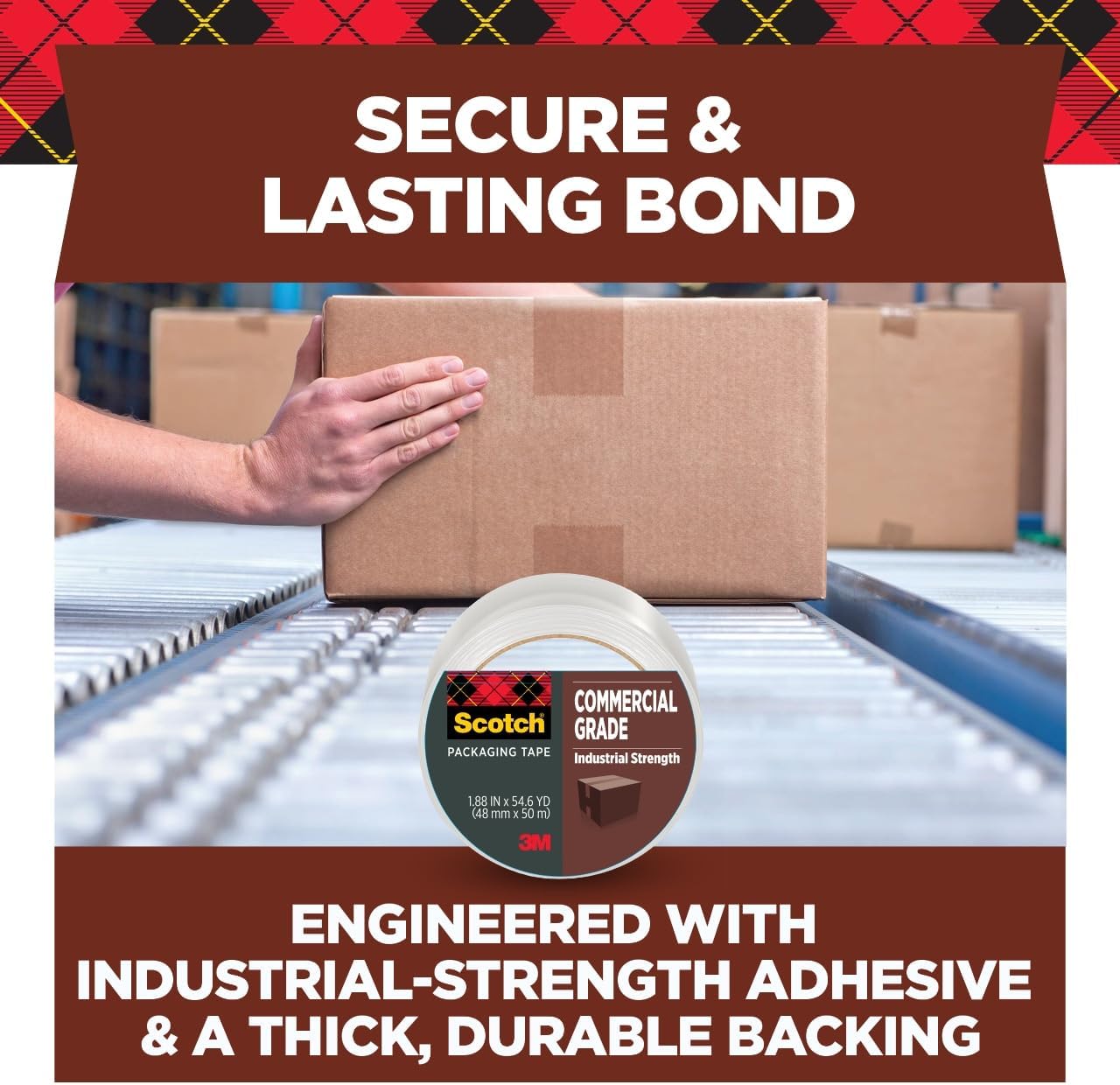 Scotch Commercial Grade Shipping Packaging Tape, 1.88' x 54.6 yd, Designed for Packing, Shipping and Mailing, Guaranteed to Stay Sealed, 3' Core, Clear, 48 Rolls