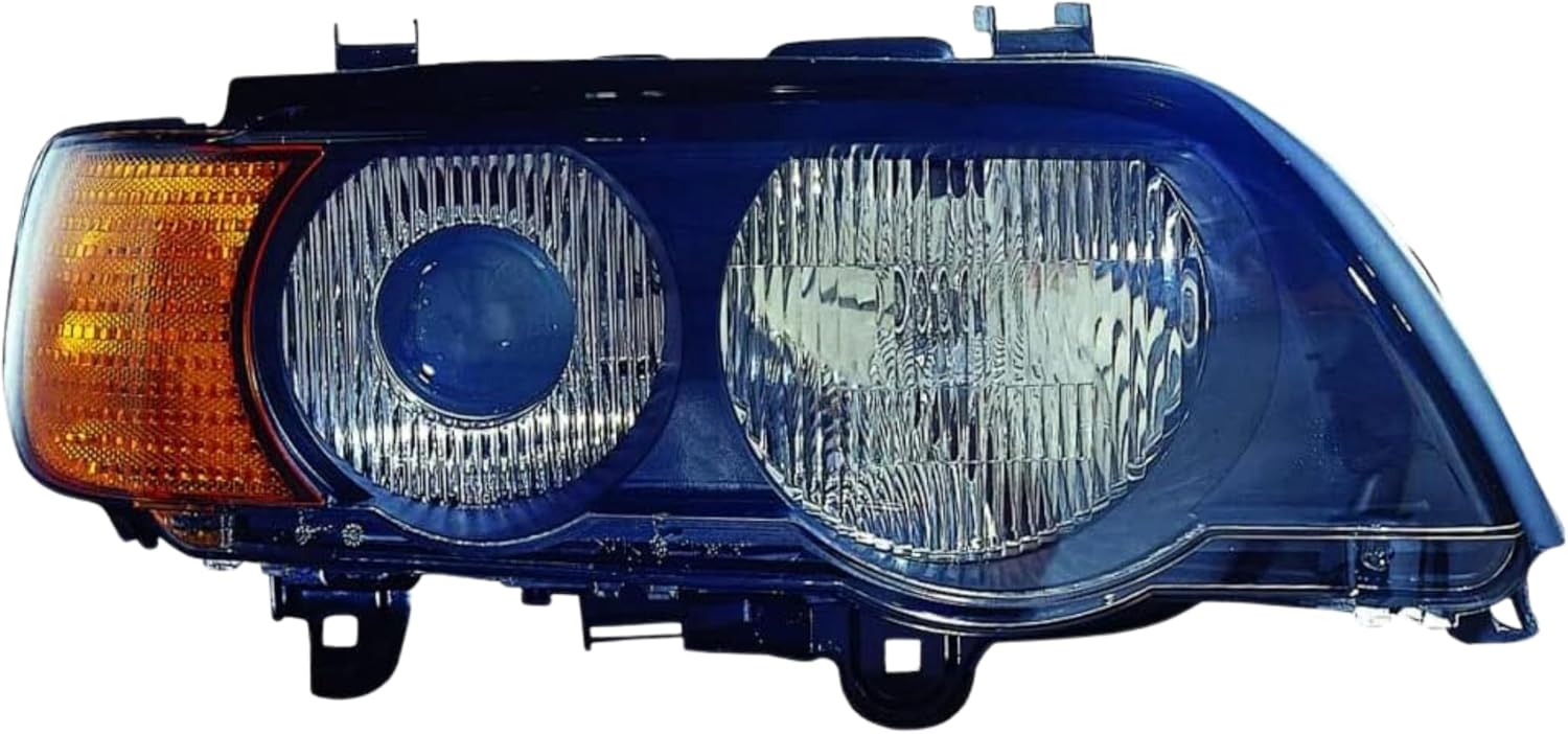 Replacement For BMW X5 2000 2001 2002 2003 Xenon Headlight Unit W/O Control Assembly,W/Hid Bulb Yellow Turn Indicator, Right/Passenger & Left/Driver Side, Black Housing, BM2519108/BM2518108