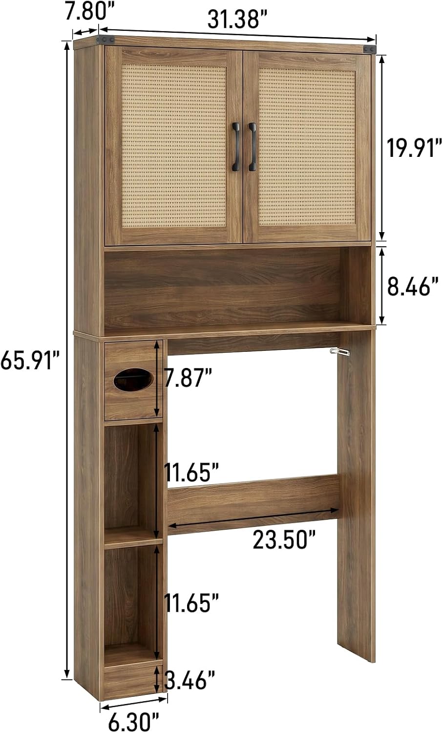 Vabches Over The Toilet Storage Cabinet, Farmhouse Storage Cabinet Over Toilet with 2 Rattan Barn Doors & Home Space-Saving Toilet Rack, for Bathroom, Restroom, Laundry. Rattan