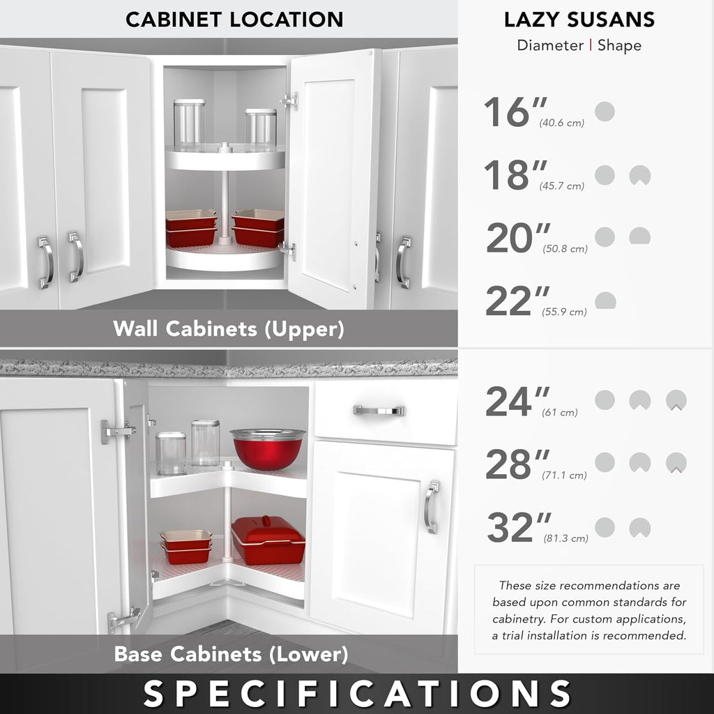 Rev-A-Shelf 20 Inch 3 Tier Full Circle Lazy Susan for H Corner Kitchen Cabinets, Large Plastic Home Storage Rotating Shelves, White, 6013-20-11-526