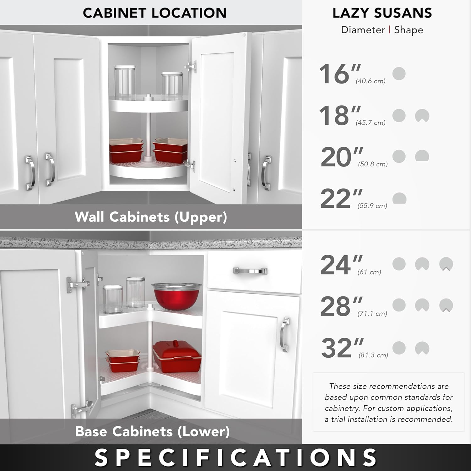 Rev-A-Shelf 20 Inch 3 Tier Full Circle Lazy Susan for H Corner Kitchen Cabinets, Large Plastic Home Storage Rotating Shelves, White, 6013-20-11-526