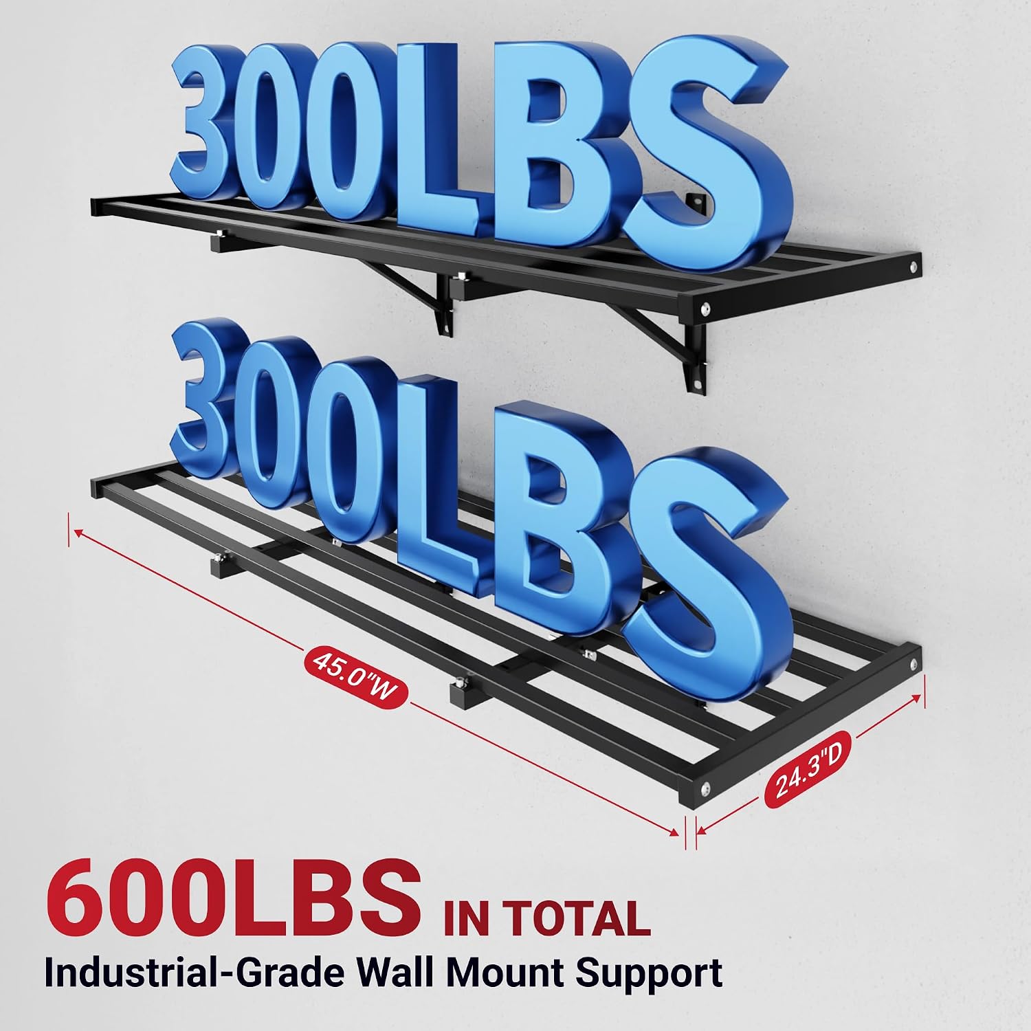 FLEXIMOUNTS Fold-Down 2x4ft Garage Wall Shelving, 4-Pack Heavy Duty Folding Garage Shelving Wall Mounted, 600 lbs Capacity, Storage for Power Tools, Garden Supplies & Seasonal Storage, Lite Series