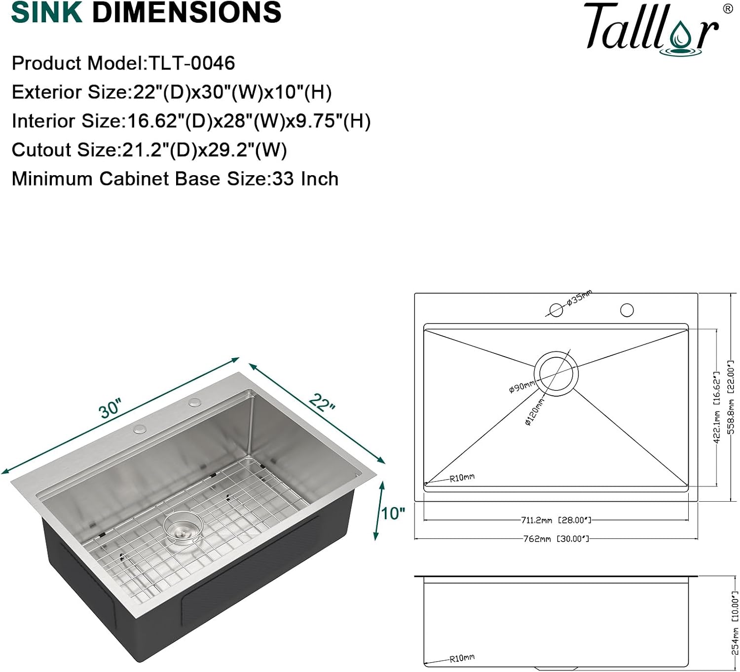 30 Drop In Kitchen Sink Workstation - 30x22 Kitchen Sinks Drop In Stainless Steel 16 Gauge Single Bowl Topmount Handmade Over Counter Sink Basin #TLT-0046