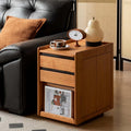 YESWOOD Solid Cherry Wood Side Table with Wheels, Narrow Side Tables with Storage Drawers, Rolling Wood Nightstand for Bedroom Living Room Study(Cherry Color, 22.76' H)