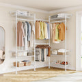 ONBRILL L3 Wall Mounted Industrial Pipe Closet System, Corner Closet Organizers with 4 Telescopic Rods & 6 Shelves, Heavy Duty Clothing Clothes Rack in Wardrobe Closet (White)
