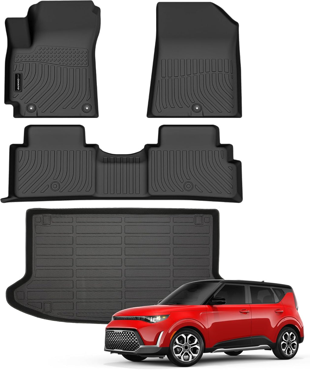 Auxko All Weather Floor Mats Cargo Mat Fit for Kia Soul 2026 2025 2024 2023 2022 2021 2020(Only for Upper Deck,Without Subwoofer) Soul Accessories All Season Guard Odorless Anti-Slip Liner Black