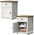 REDAYFUR End Table with Fast-Charge Set of 2, Side Table with Drawer Storage and Adjustable Shelf, Charging Nightstand Set of 2, Wooden Side Table for Living Room/Bedroom/Office, White