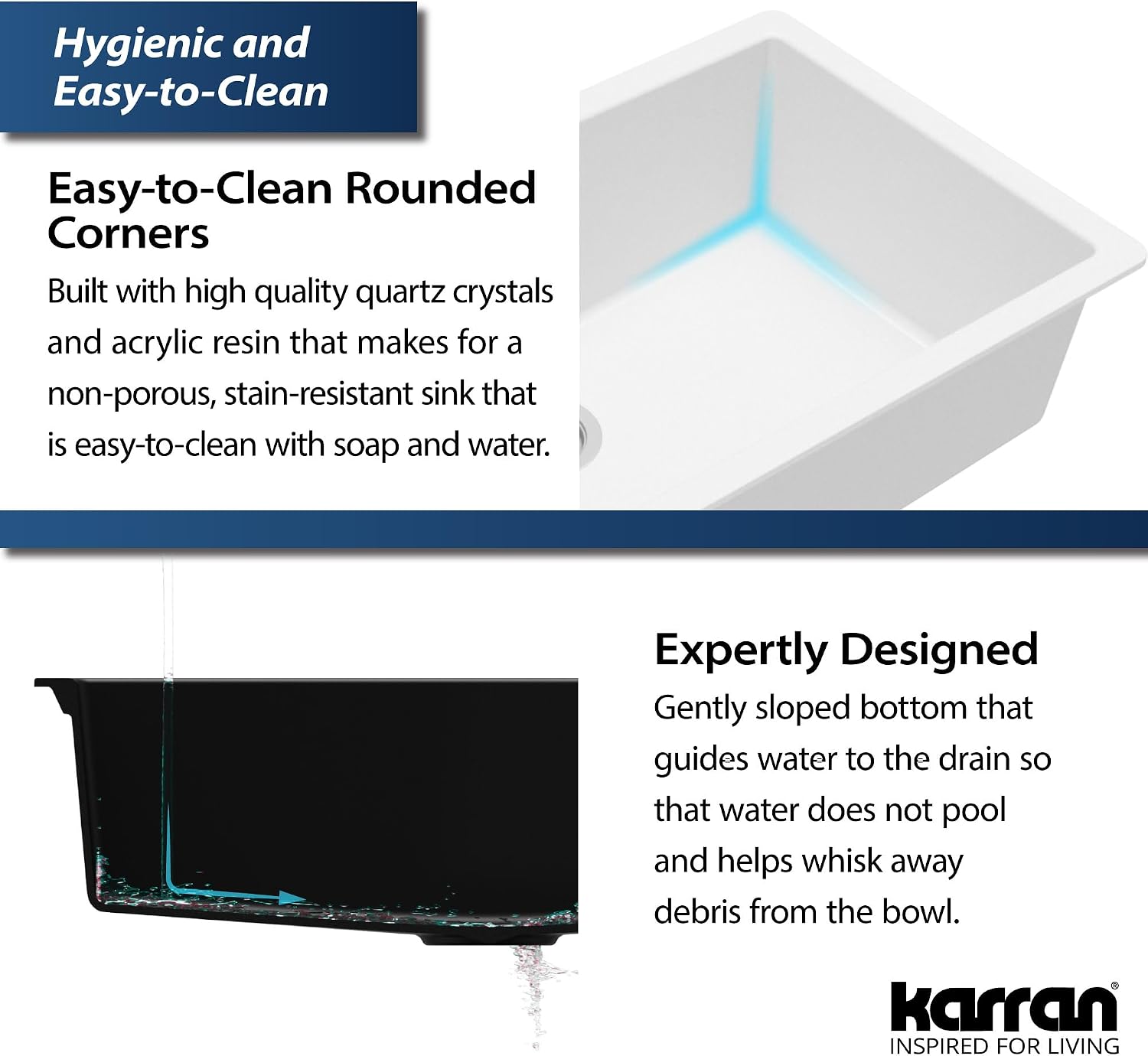 Karran Undermount 33' Large Single Bowl Granite Quartz Composite Kitchen Sink in Concrete – Extra Deep 9' Basin, Heat & Scratch Resistant, Sound Dampening, Rear Drain – QU-812