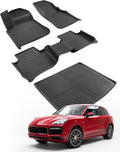 Car Floor Mats for Porsche Cayenne 2019-2025 2026 4PCS Full Set Trunk Mat | All Weather Full Coverage Floor Liners Heavy Duty Waterproof Long-Lasting Cayenne Accessories TPE Rubber Automotive Carpet