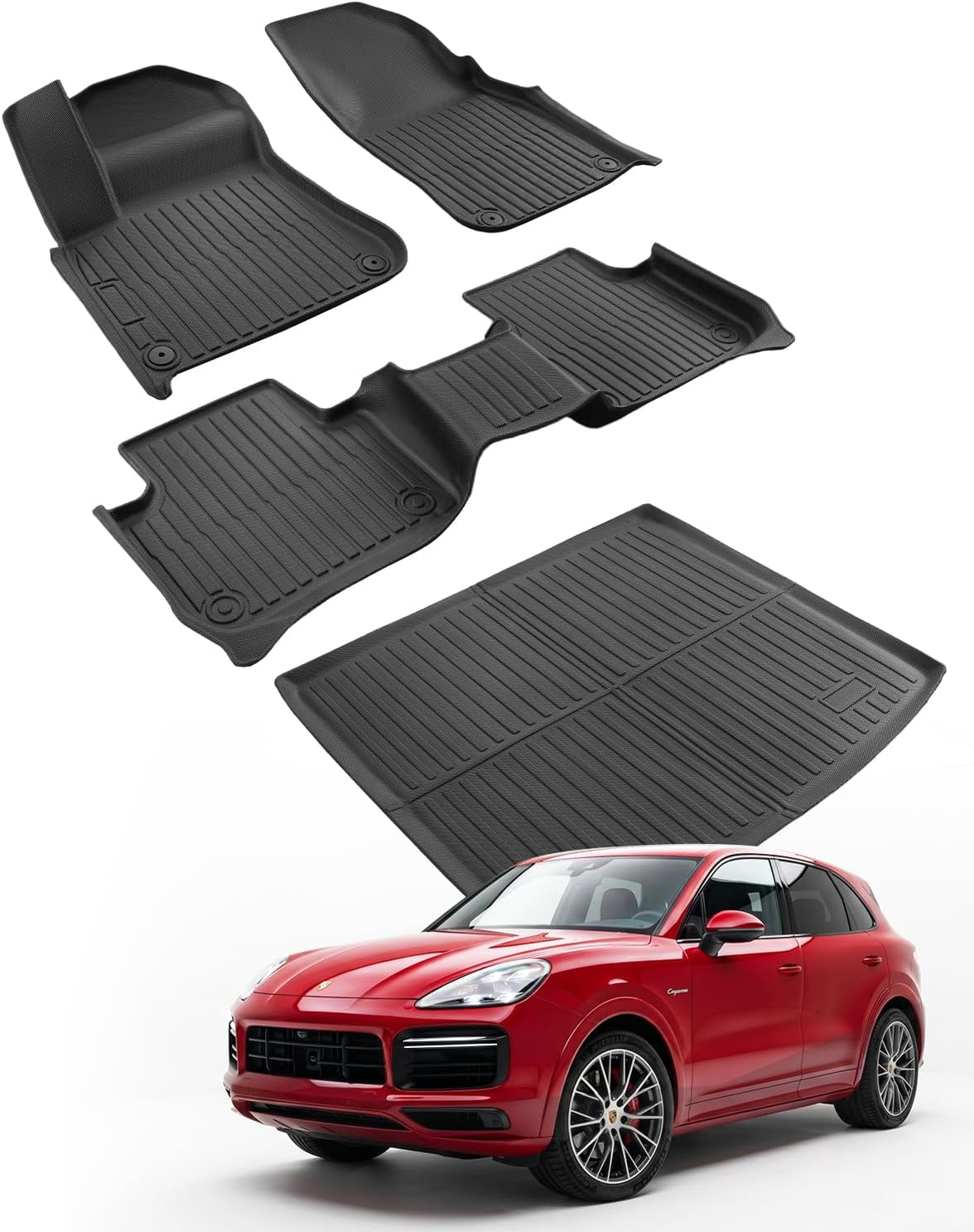 Car Floor Mats for Porsche Cayenne 2019-2025 2026 4PCS Full Set Trunk Mat | All Weather Full Coverage Floor Liners Heavy Duty Waterproof Long-Lasting Cayenne Accessories TPE Rubber Automotive Carpet