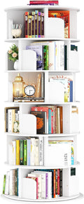 Besiost Rotating Bookshelf Tower, 6 Tier Spinning Bookcase, Revolving 360 Book Shelf Narrow Tall Bookcase, Vertical Turning Round Bookshelf Organizer, Wood Corner Bookshelf for Small Space, White