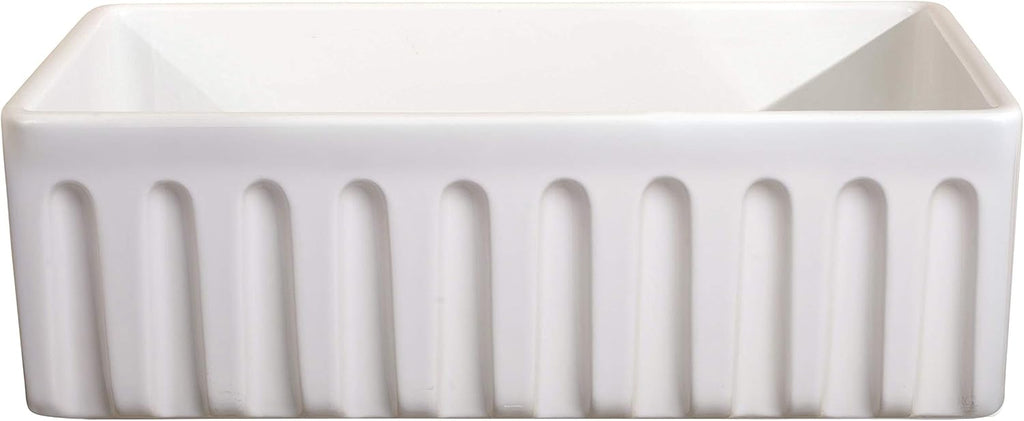 Fireclay Sink, Single Bowl Farmhouse Apron Kitchen Sink, Flat or Fluted Reversible Installation Option, White, 36 Inch.