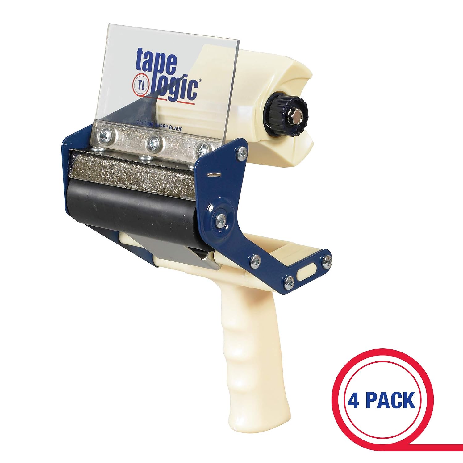 Box USA Tape Logic (4 Pack) Heavy-Duty Carton Sealing Tape Dispenser, 4', Blue/White