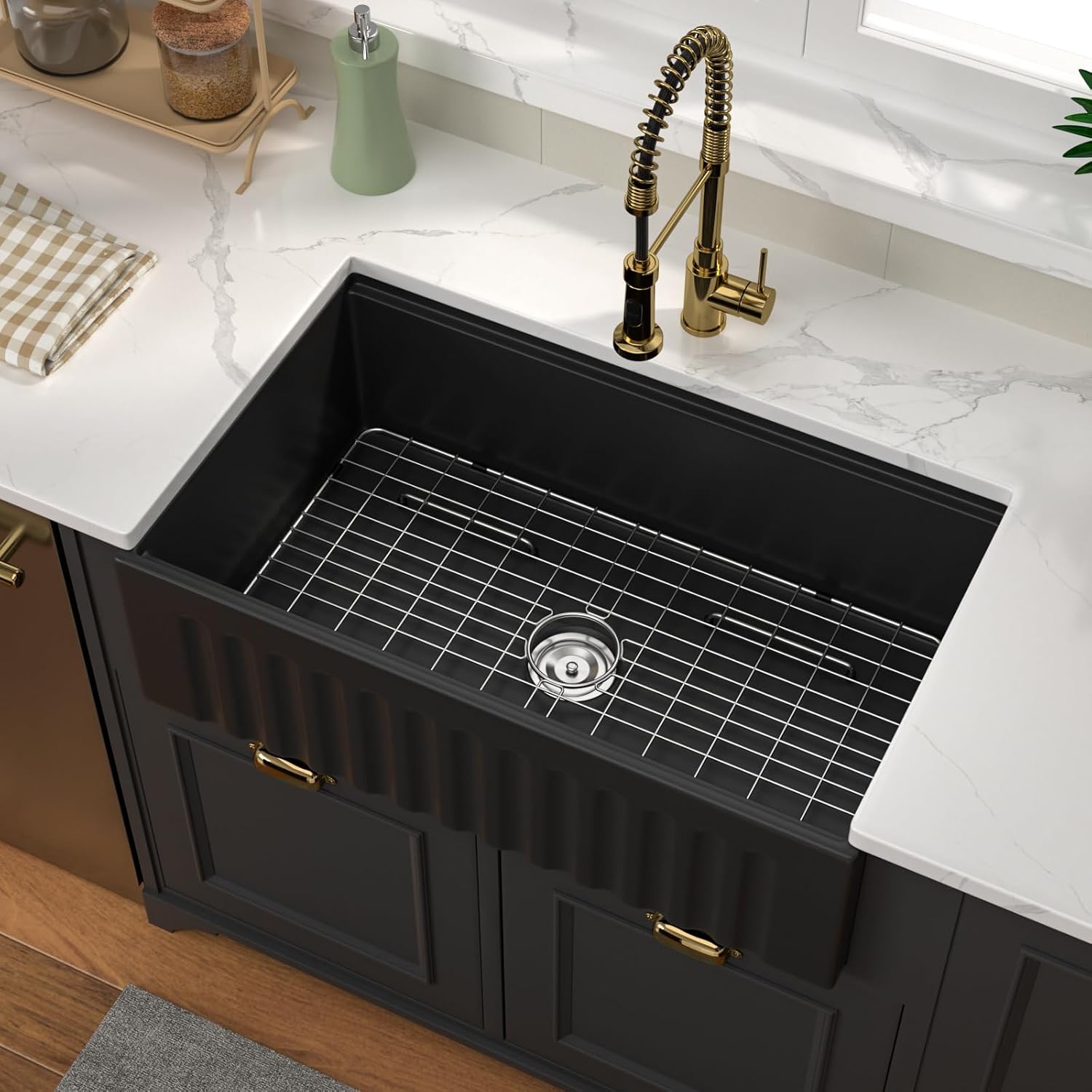 33 Inch Black Farmhouse Sink 33x20x10 Black Fireclay Apron Front Kitchen Sink Single 10 Inch Deep Ceramic Farm Farmer Style Workstation Basin
