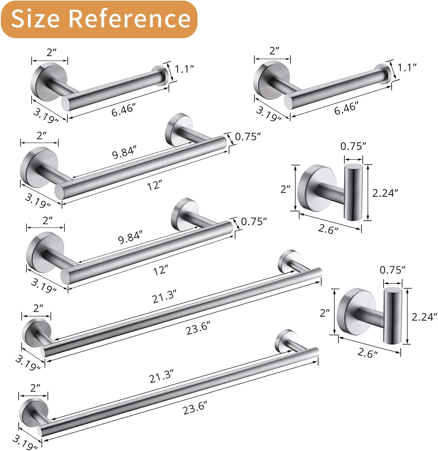 GIMILI 2 Pack 4 Piece Bathroom Hardware Set Brushed Nickel,Stainless Steel Bathroom Accessories Set, Towel bar Kit Wall Mounted, Toilet Paper Holder, Towel Bars, Robe Hook,Towel Rails and Rings
