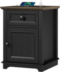 REDAYFUR End Table with Charging Station, Fast Charge, End Table with Drawer, Big Storage Side Table for Living Room/Bedroom, Black