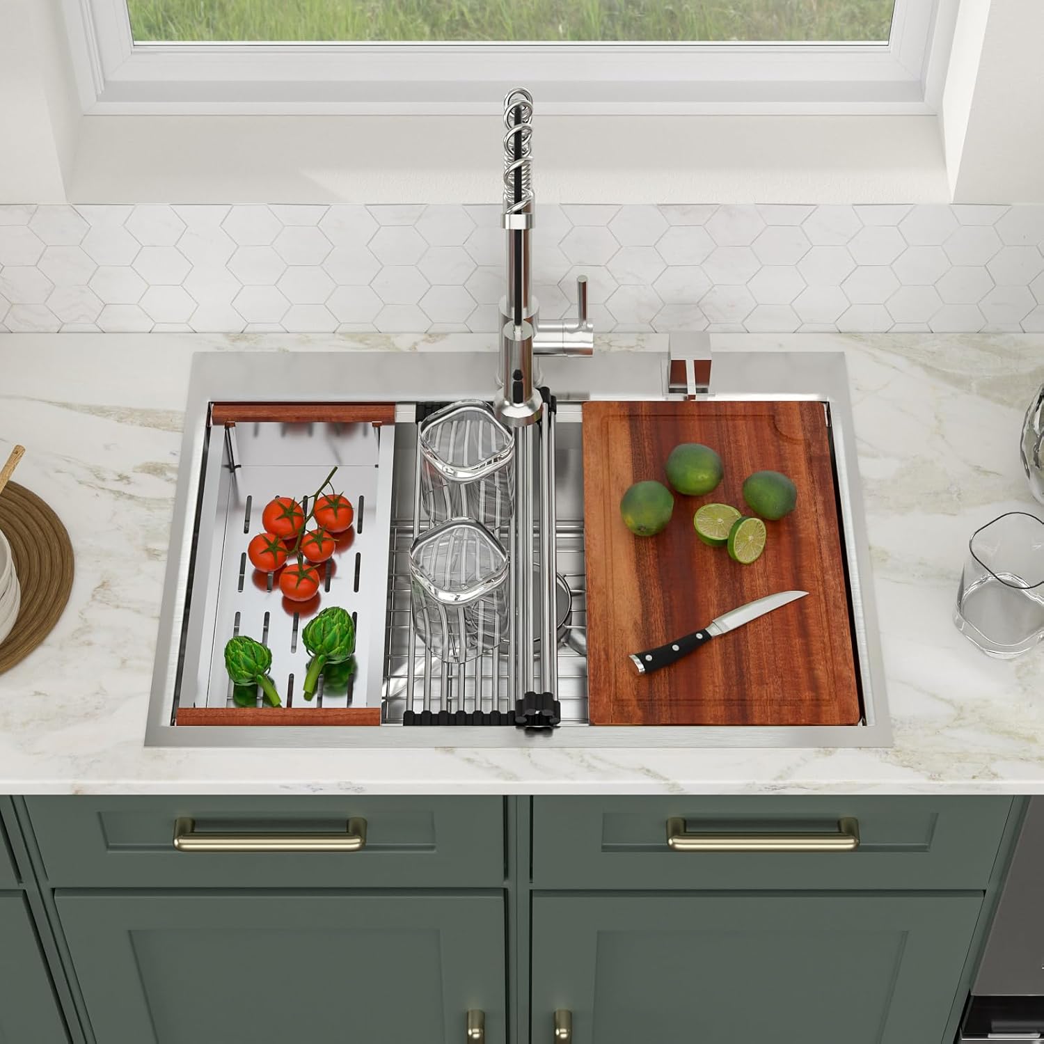Logmey 30 Inch Drop In Kitchen Sink 30x22x9 All in One Workstation Topmount Sinks Stainless Steel 16 Gauge Single Bowl Overmount Kitchen Sink