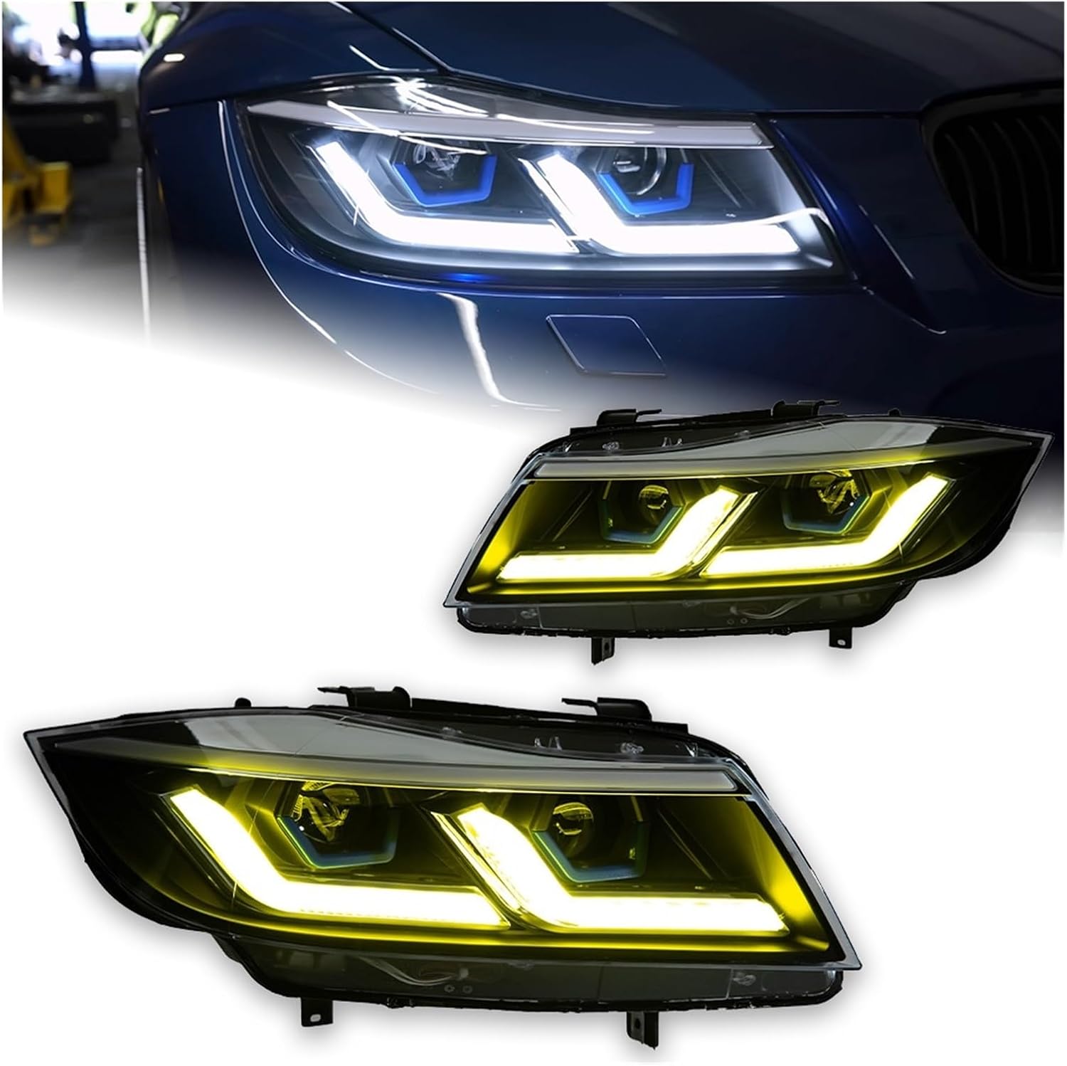 Car Lights Compatible With BMW E90 3 Series 2005-2012 LED Auto Headlight Assembly 318i 320i 325i Upgrade Laser Kit Design Tool Accessories(For 05-08 User,LHD)