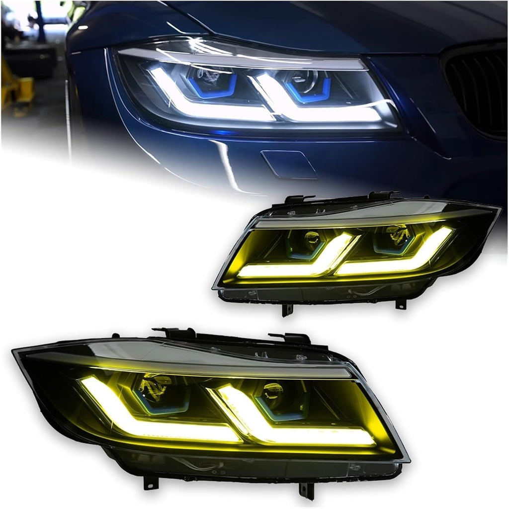 Car Lights Compatible With BMW E90 3 Series 2005-2012 LED Auto Headlight Assembly 318i 320i 325i Upgrade Laser Kit Design Tool Accessories(For 09-12 Halogen,LHD)