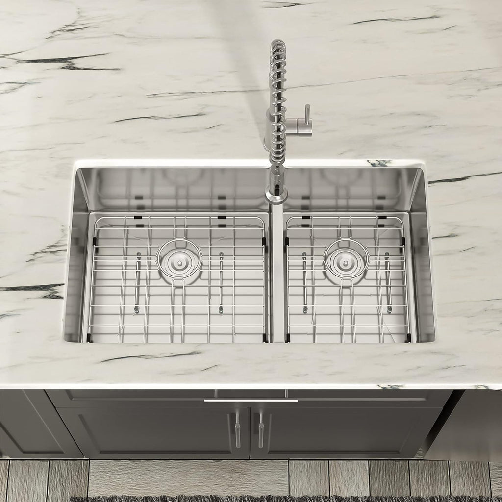Dcolora 33 Inch Undermount Double Bowl Kitchen Sink 60/40 Split 16 Gauge 304 Stainless Steel Large Double Sinks, 33'x19'x10 Rounder Corner, DC-U7730
