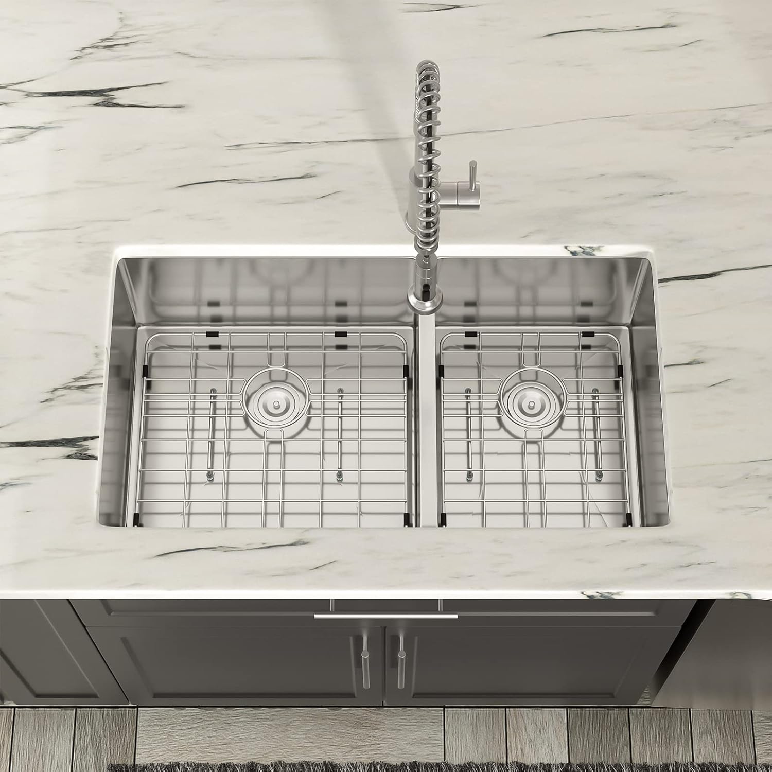 Dcolora 33 Inch Undermount Double Bowl Kitchen Sink 60/40 Split 16 Gauge 304 Stainless Steel Large Double Sinks, 33'x19'x10 Rounder Corner, DC-U7730