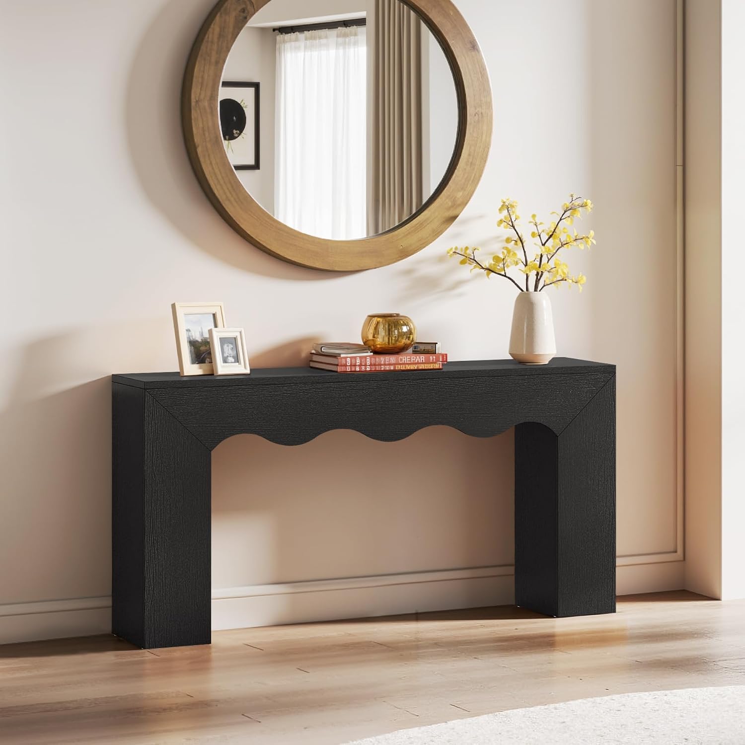 Tribesigns 63' Farmhouse Console Table, Wooden Couch Table Behind Sofa with Storage, Long Entryway Sofa Station, Narrow Console Stand with Base, Hallway Stand for Entryway, Living Room (1, Black)