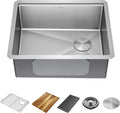 DELTA FAUCET Lorelai 23-inch Workstation Kitchen Sink Undermount 16 Gauge Stainless Steel Single Bowl with WorkFlow Ledge and Kit of 5 Accessories, 95B9132-23S-SS