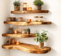 Live Edge Corner Wall Shelf, Solid Wood, Natural Grain, Floating Mount (24' W X 8' D X 1.5' (Inches))