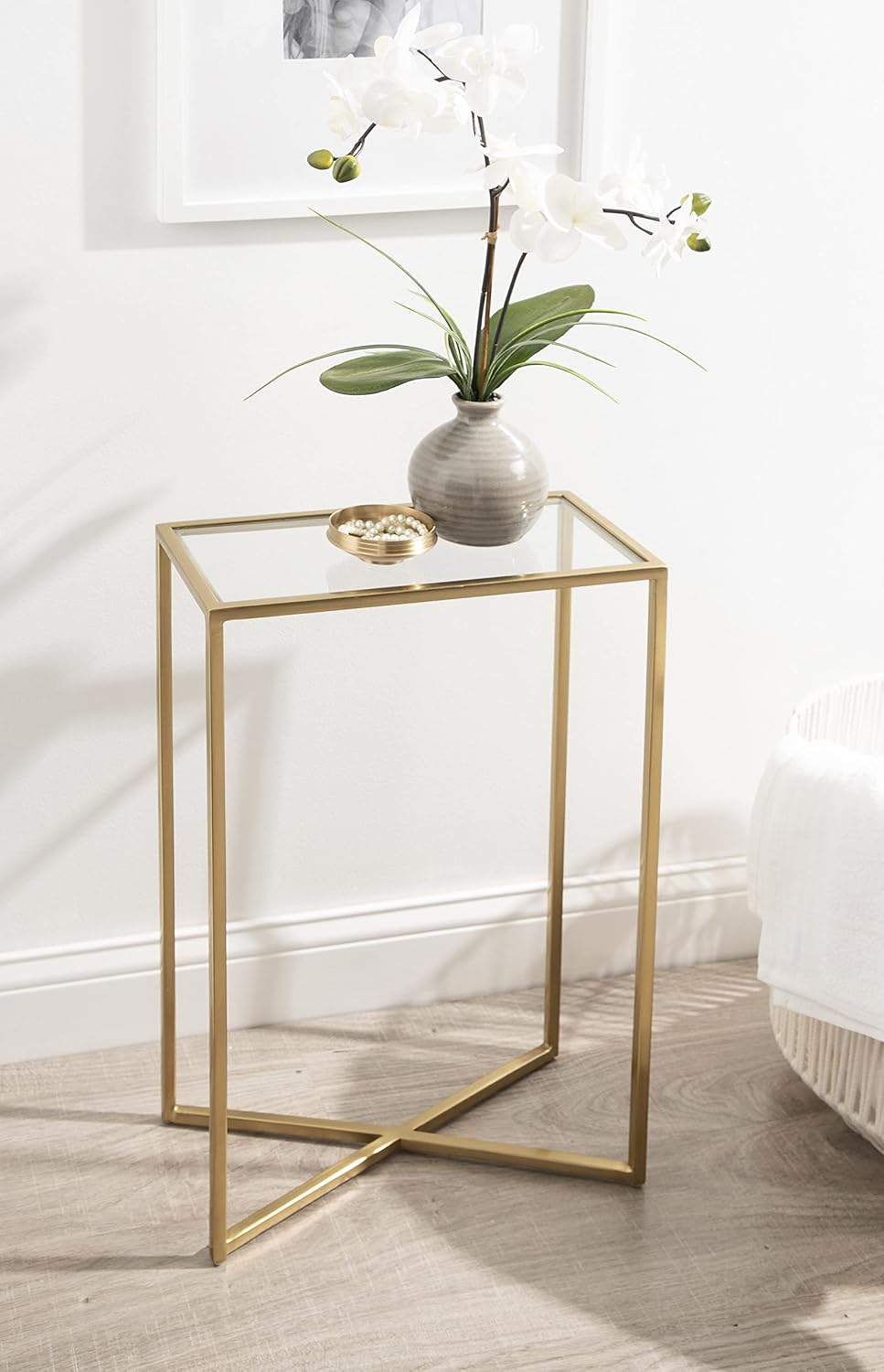 Kate and Laurel Jaspur Modern Slim Side Table, 16 x 8 x 24, Gold, Decorative Glam End Table for Use as Narrow Bedroom Nightstand or Living Room Accent