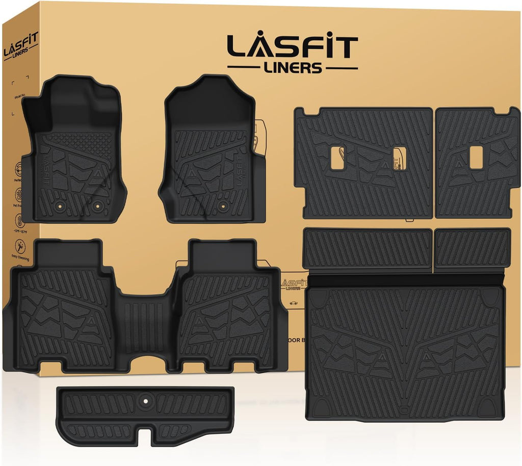 LASFIT Floor Mats & Cargo Liner Set for Ford Bronco 4-Door 2021-2026, Full Covrage Floor Liners + Cargo Mat + Backrest Mats + Underfloor Storage Mat, Heavy Duty All Weather TPE Interior Protection