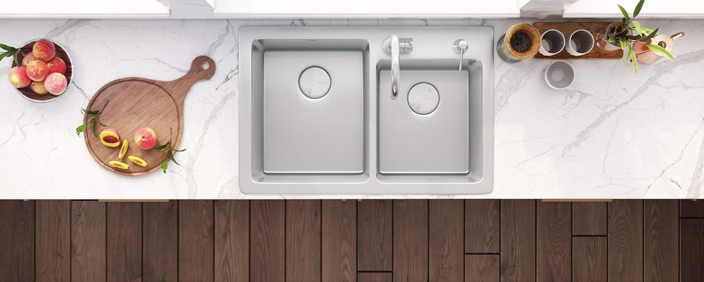 Ruvati 33 x 22 inch Drop-in Topmount Kitchen Sink - 16 Gauge Stainless Steel 60/40 Double Bowl Kitchen Sink with Brushed Finish hides scratches, Easy-to-Clean Drop-in kitchen Sink - RVM5166