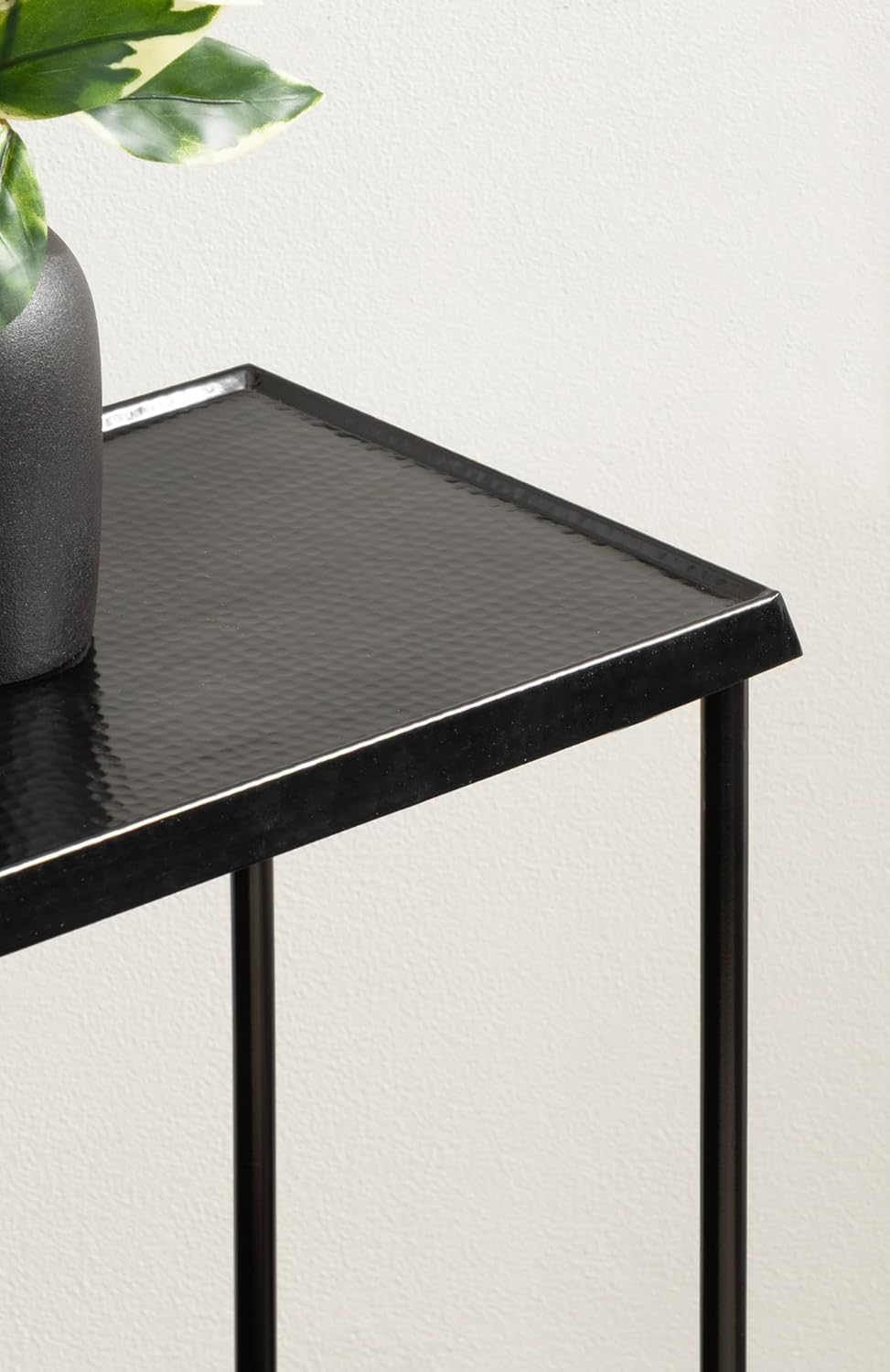 Kate and Laurel Sanzo Transitional Metal Skinny Side Table, 17 x 9 x 24, Black, Rectangular Slim Bedroom Nightstand with Hammered Tabletop for Use as Bedside Accent or Living Room End Table