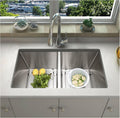 SANYCASA 33 Inch Double Bowl Kitchen Sinks with Quick Drain Slope - 11 Gauge (3mm) 304 Stainless Steel Undermount Kitchen Sink with Accessories