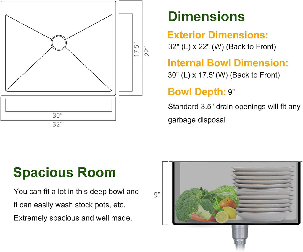 Bonnlo 32 Inch Top mount Kitchen Sink Drop-in, Farmhouse Kitchen Sink with Sink Protector 18 Gauge, Workstation Sink, 304 Stainless Steel Single Bowl Sinks for RV, Travel Trailer, Garage, 32x22x9