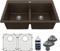 Karran QT-810 33' Top Mount Double Equal Bowl Quartz Kitchen Sink Kit in Brown