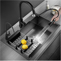 Black Nano Single Bowl Kitchen Sink 304 Stainless Steel Bar Sink Household RV Sink with Pull-Out Faucet and Drainage Assembly Top Mount Or Under Mount (Color : Black, Size : 72x45x20cm) (Black 50
