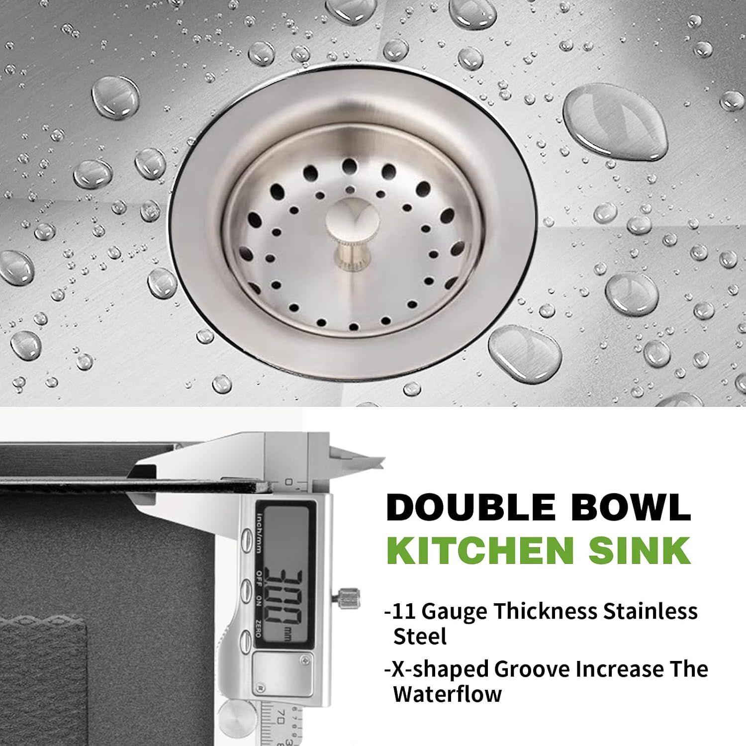 Stainless Steel 50/50 Double Bowl 33x22x9 Inch Drop In Kitchen Sink - Topmount Modern Style, Combo-Sink Grid, Silicon Mat, Drain Assembly