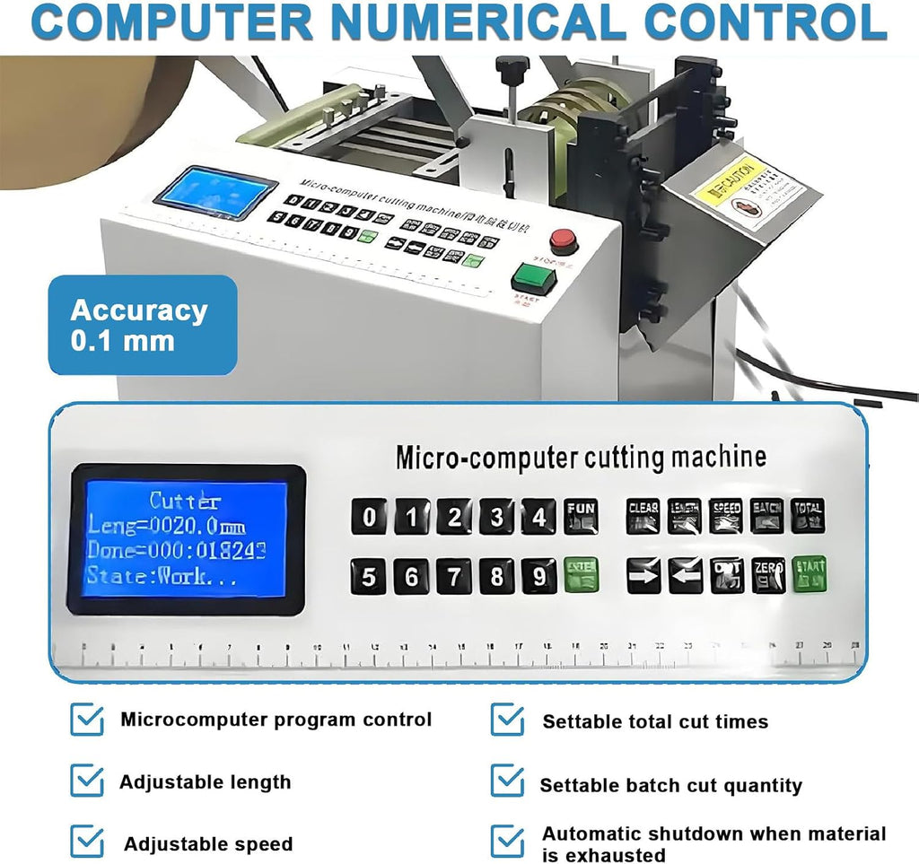 Fully Automatic Heat-Shrink Tube Cutting Machine/300w Electric Tube Cable Pipe Cutter with Micro Computer Control, Cutting Accuracy 0.1mm for Sleeve Rubber/Plastic Tube