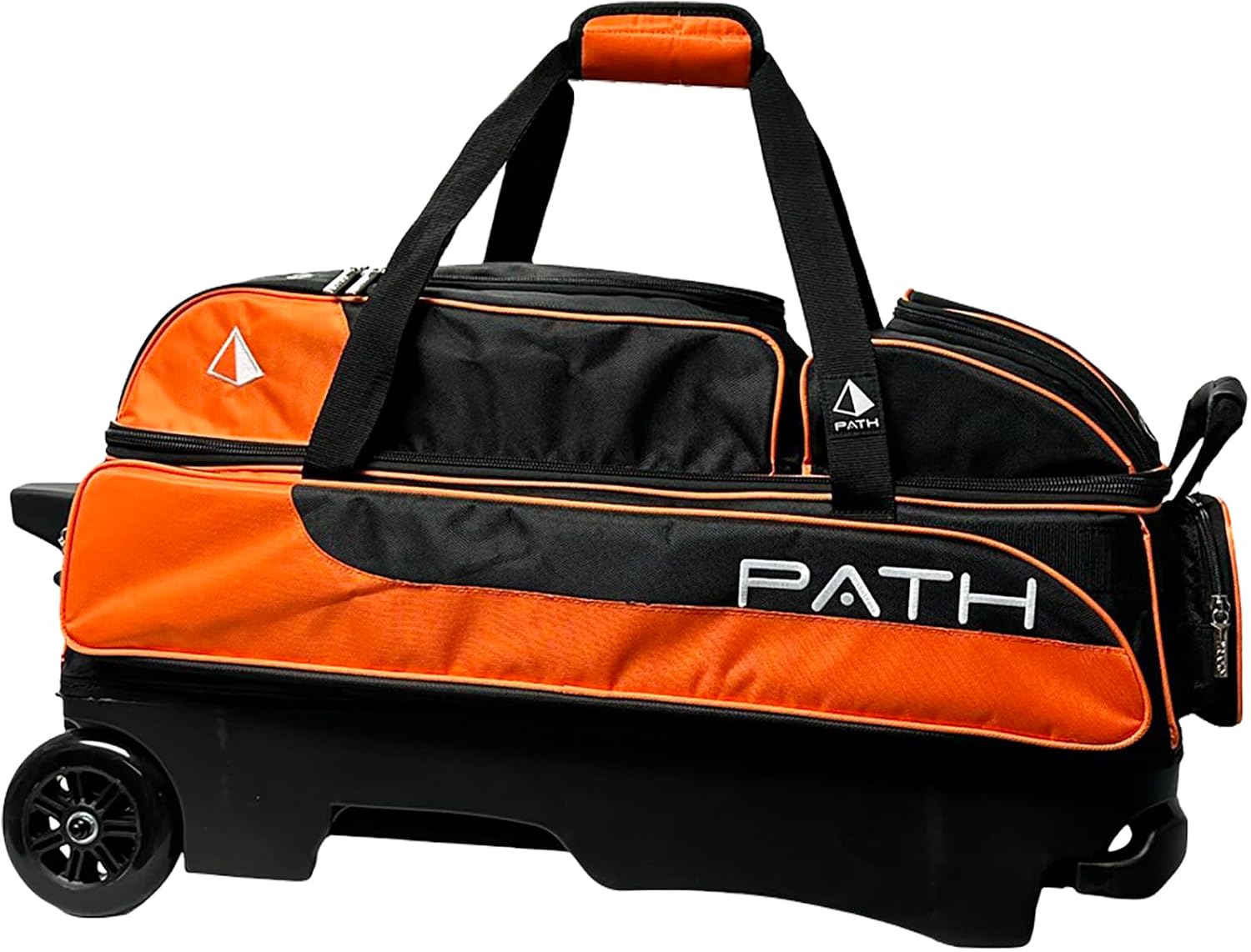 Pyramid Path Triple Premium Deluxe Roller Bowling Bag With Extra Large Separate Shoe Compartment (Up To US Mens Size 16) and 5 Accessory Pockets, 5' Wheels, Retractable Locking Handle - Extends to 42'