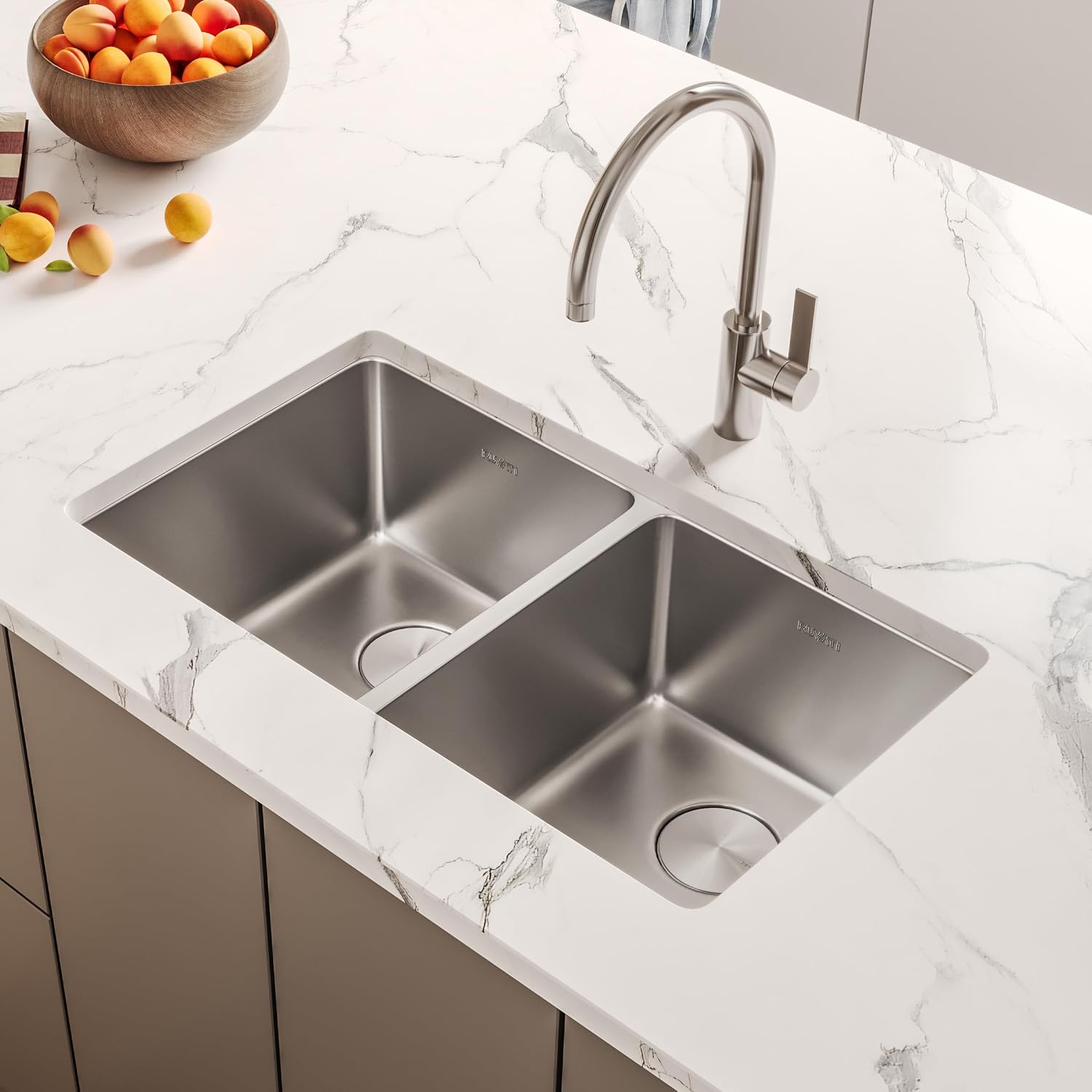 Ruvati 28- inch Undermount Kitchen Sink – 50/50 Double Bowl Kitchen Sink, 16 Gauge T-304 Stainless Steel Sinks, Undermount Sinks, Brushed Finish – RVM5077