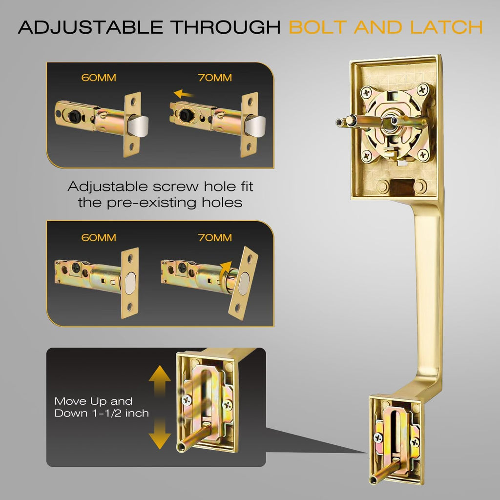 EHOMEWARE Brass Double Front Door Handle Set, Gold Heavy Duty Square Door Lever and Single Cylinder Deadbolt Combo for Side by Side Entrance Exterior Doors, Satin Brass Finish